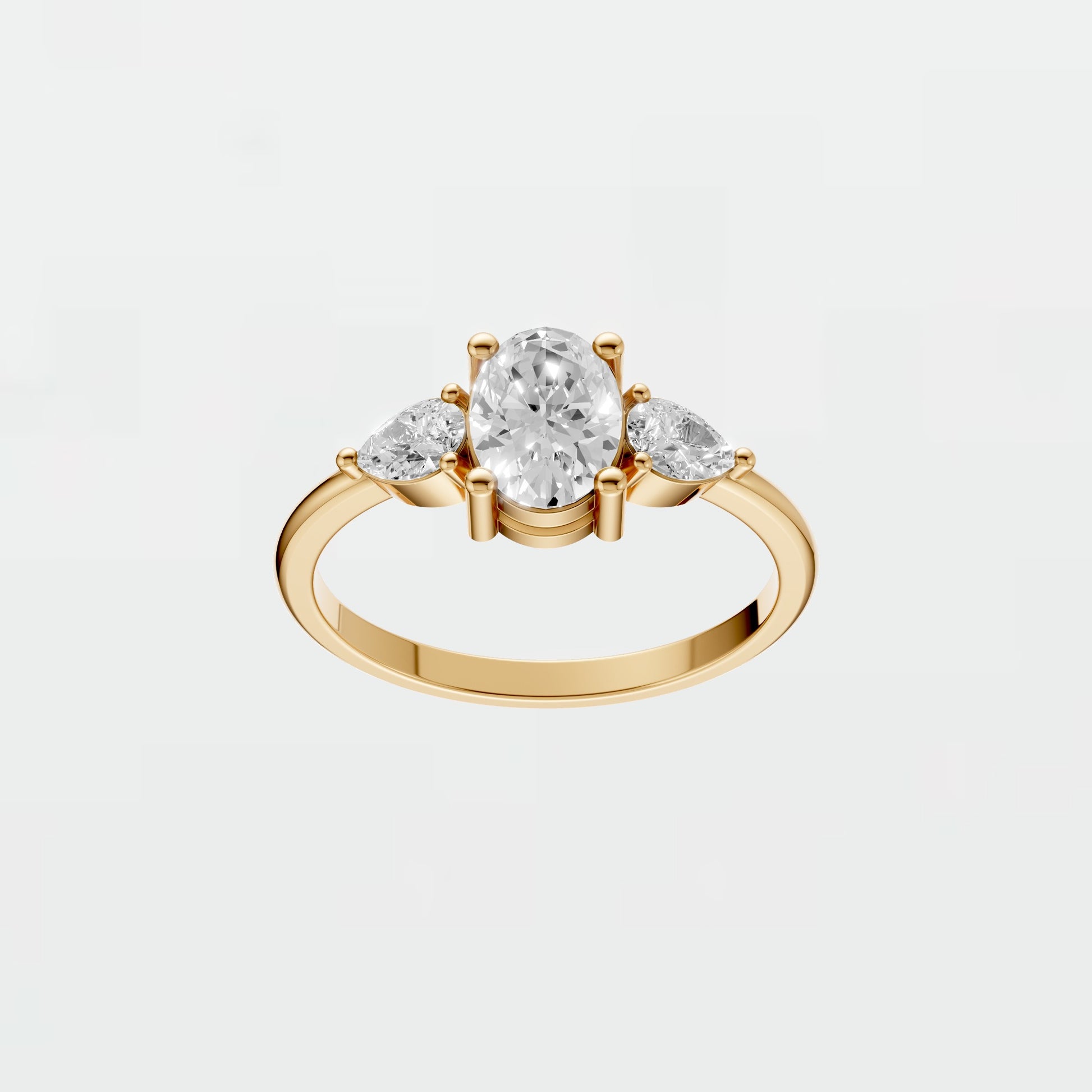 Lab Diamond Three-Stone Ring – Oval Center with Princess Accents in 14K Yellow Gold