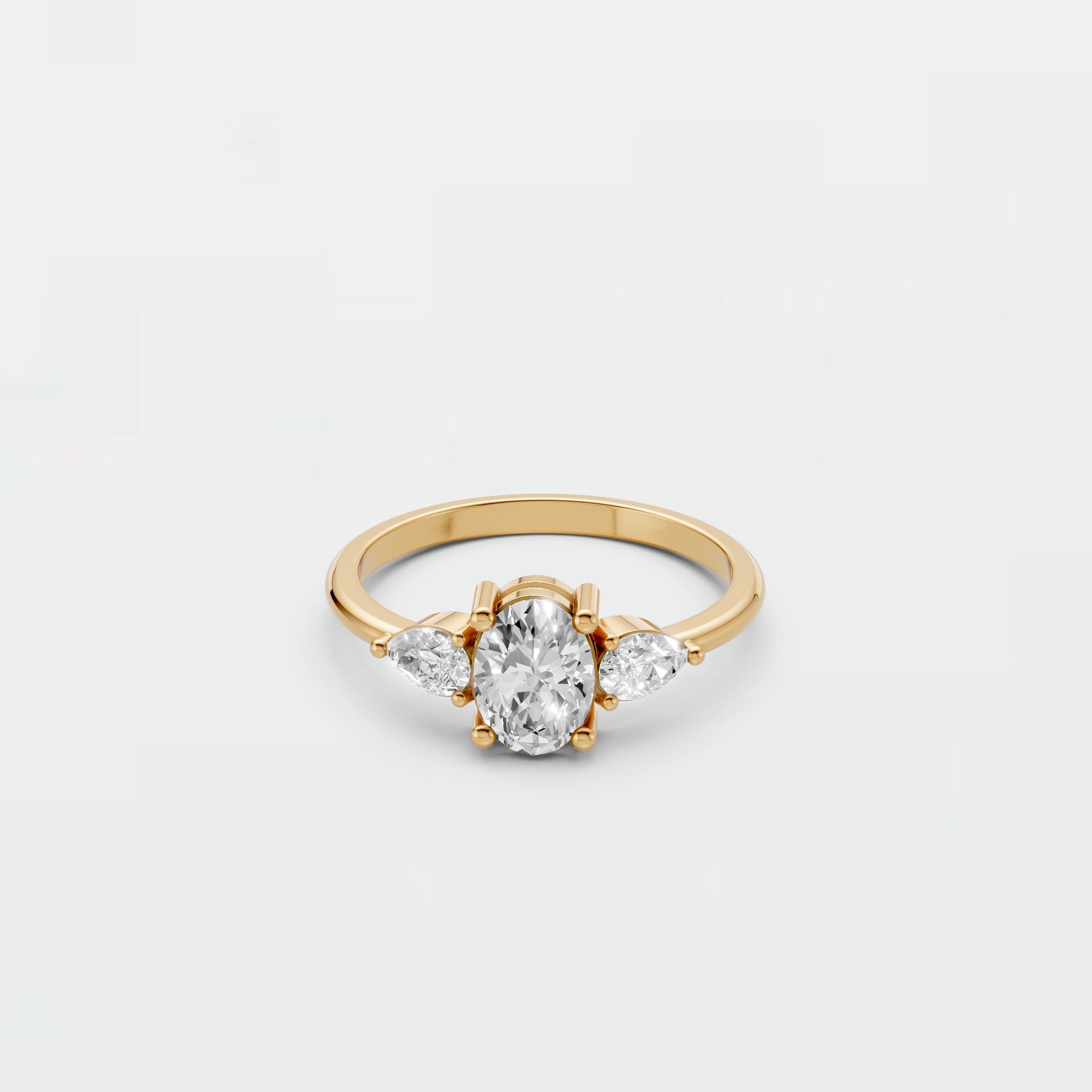Lab Diamond Three-Stone Ring – Oval Center with Princess Accents in 14K Yellow Gold