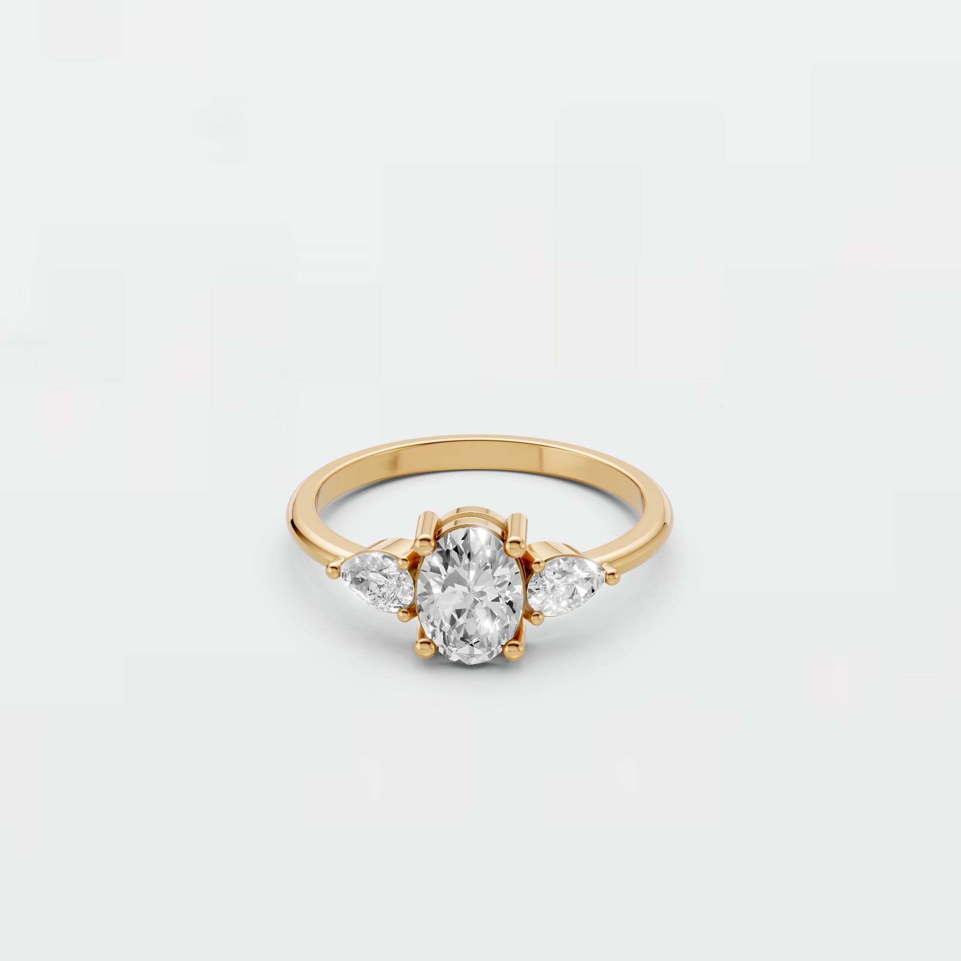 Lab Diamond Three-Stone Ring – Oval Center with Princess Accents in 14K Yellow Gold