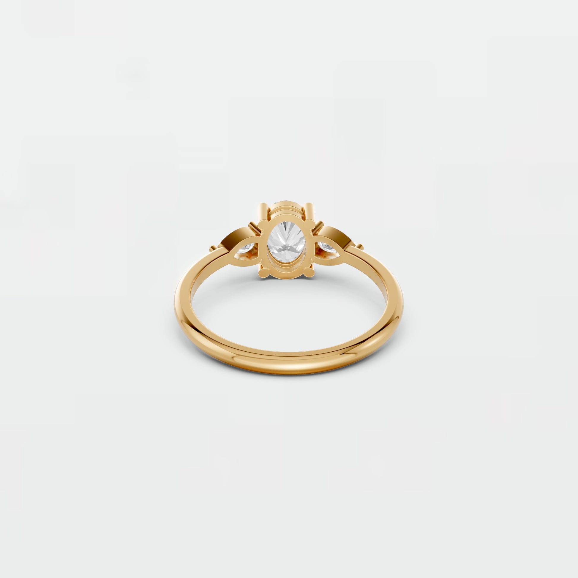 Lab Diamond Three-Stone Ring – Oval Center with Princess Accents in 14K Yellow Gold