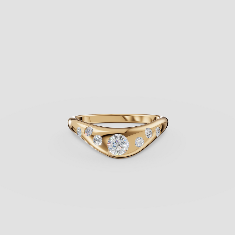 Round Diamond Flush Set Curved Dome Wedding Band in 14K Gold