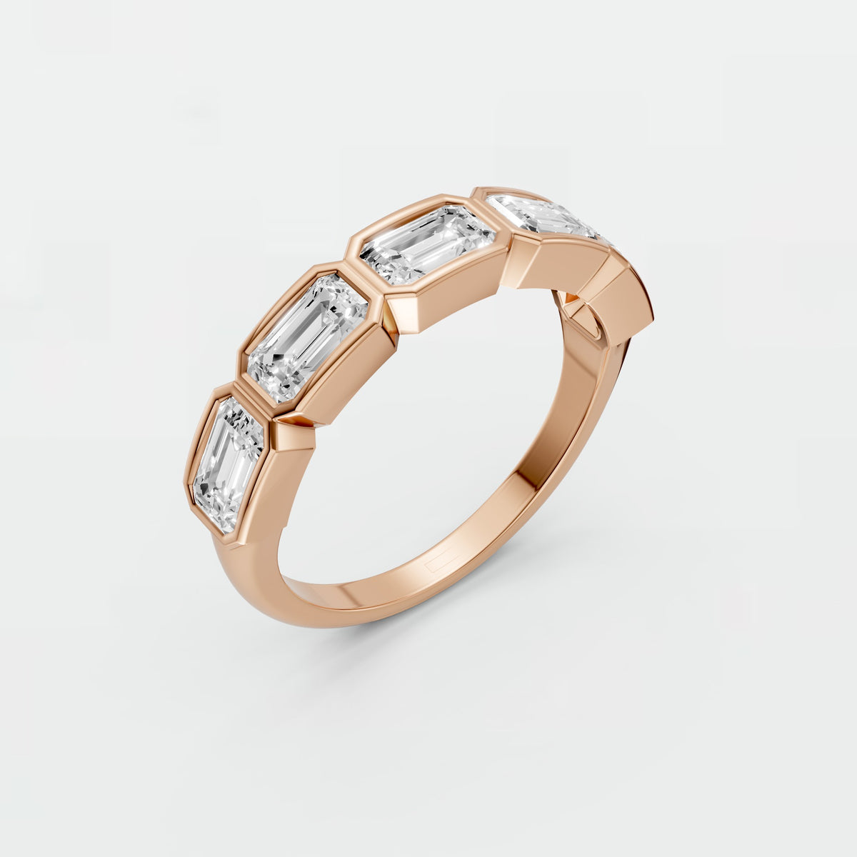 Emerald Cut  Diamond Geometric Band Ring in Gold 14K Yellow Gold
