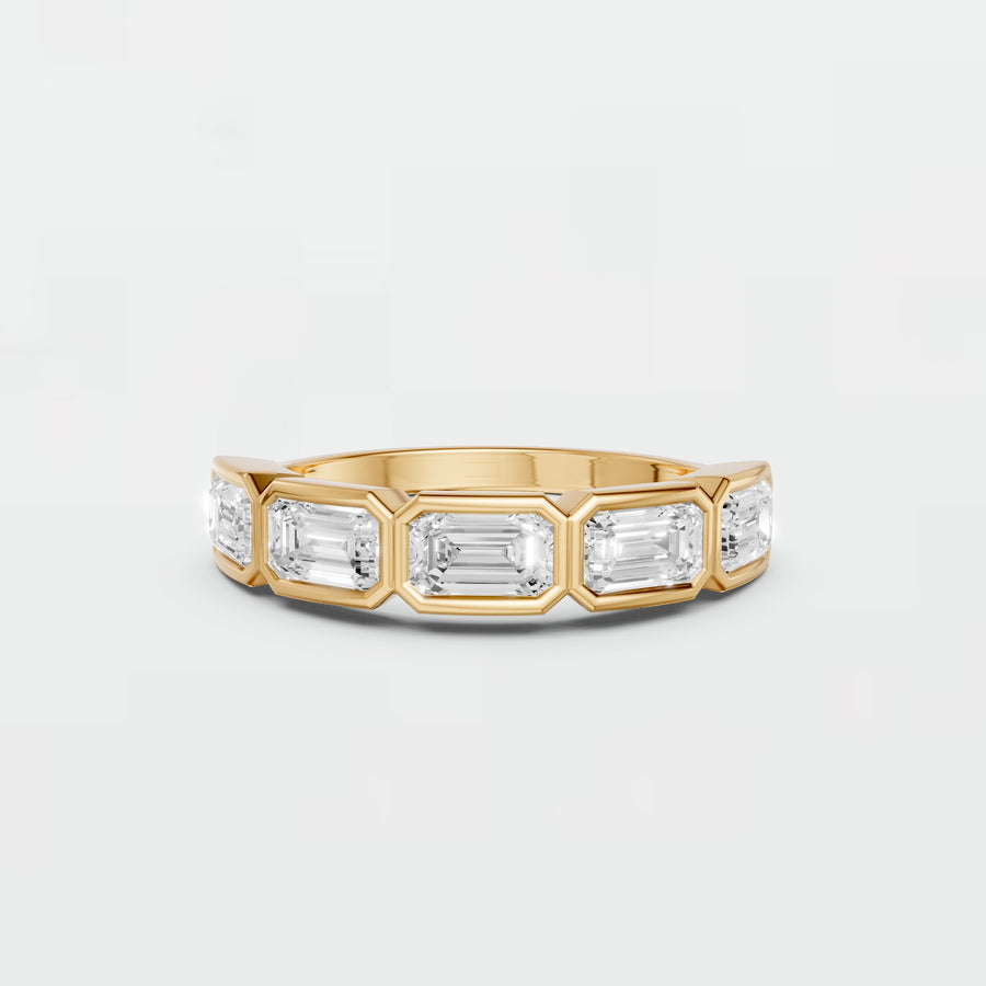 Emerald Cut  Diamond Geometric Band Ring in Gold 14K Yellow Gold