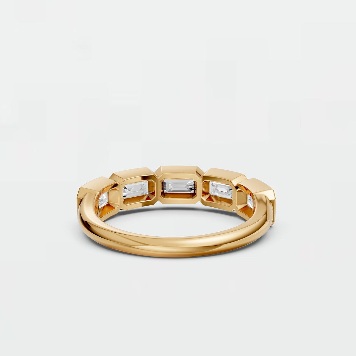 Emerald Cut  Diamond Geometric Band Ring in Gold 14K Yellow Gold