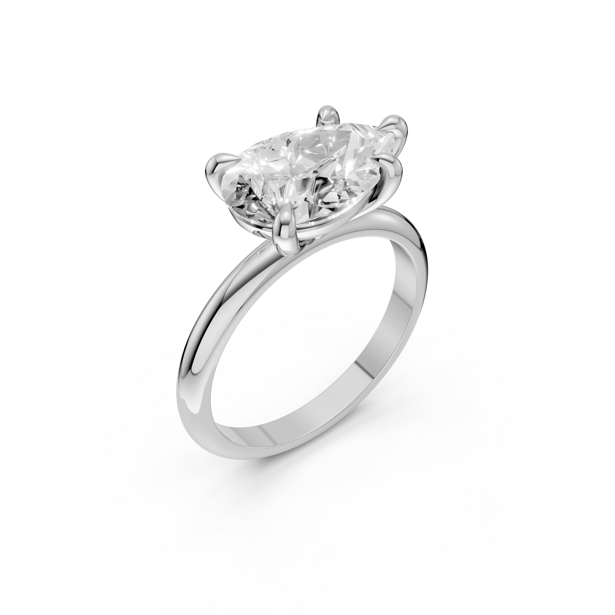 Pear Cut Lab Diamond Prong Set Solitaire Engagement Ring