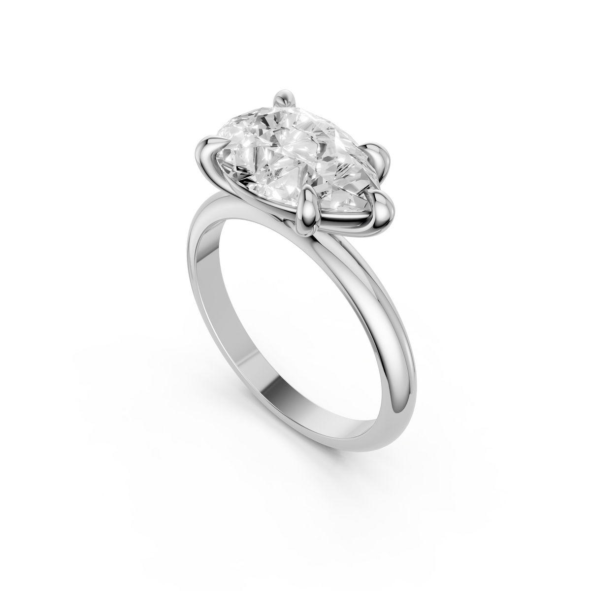 Pear Cut Lab Diamond Prong Set Solitaire Engagement Ring
