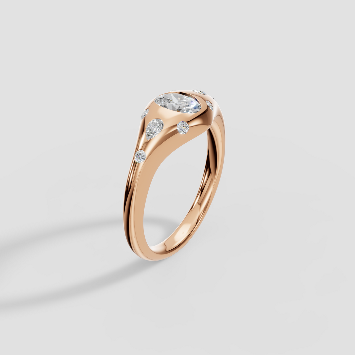 Oval Pear & Round Diamond Flush Set Statement Ring