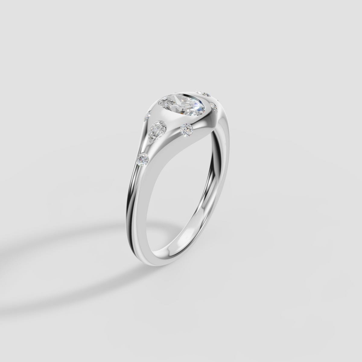 Oval Pear & Round Diamond Flush Set Statement Ring