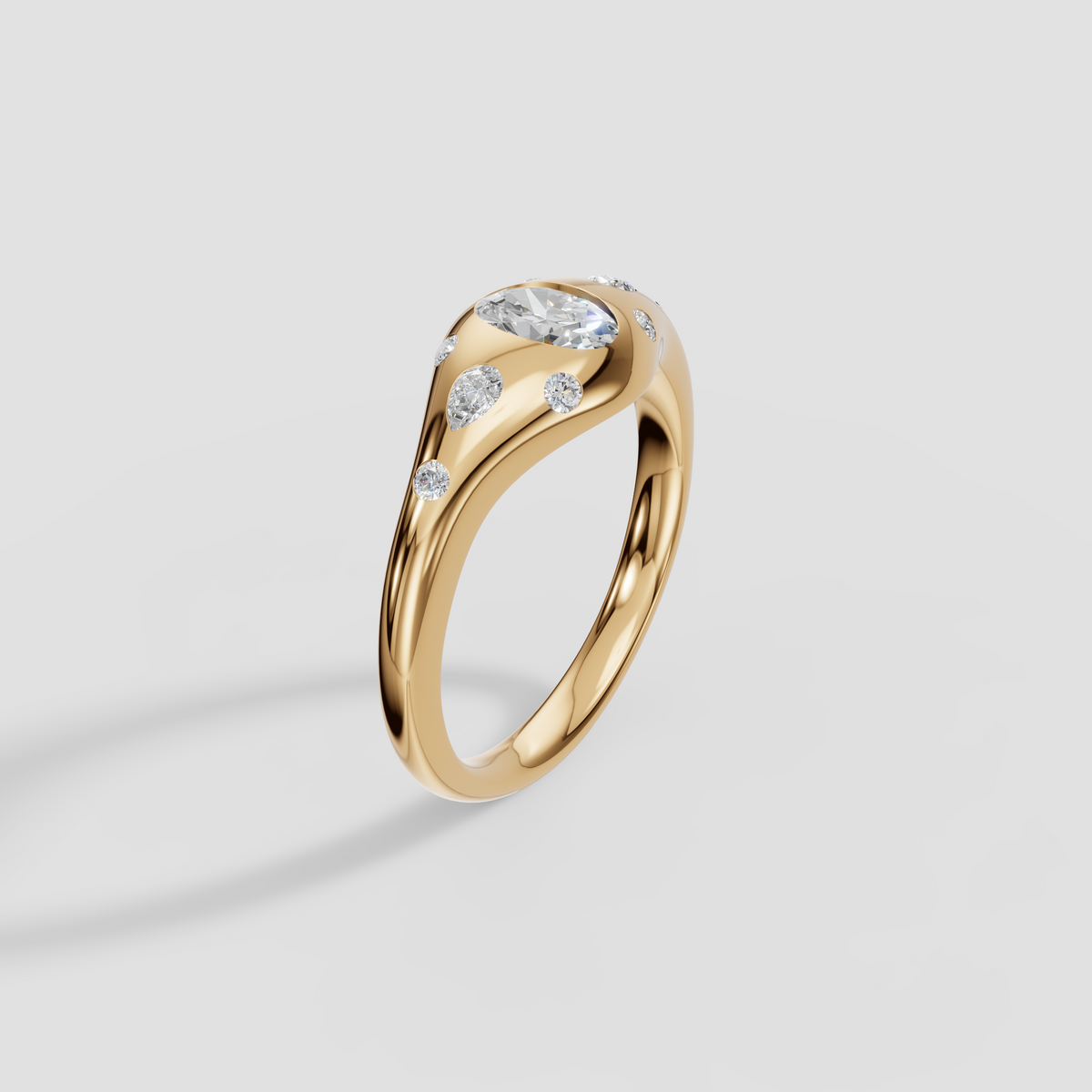 Oval Pear & Round Diamond Flush Set Statement Ring
