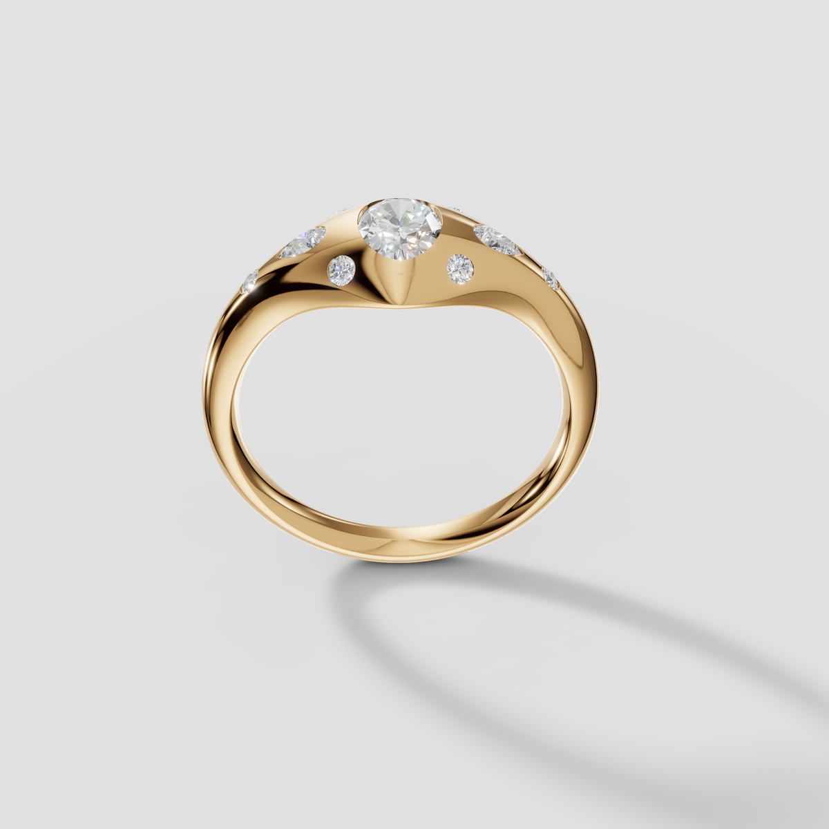 Oval Pear & Round Diamond Flush Set Statement Ring