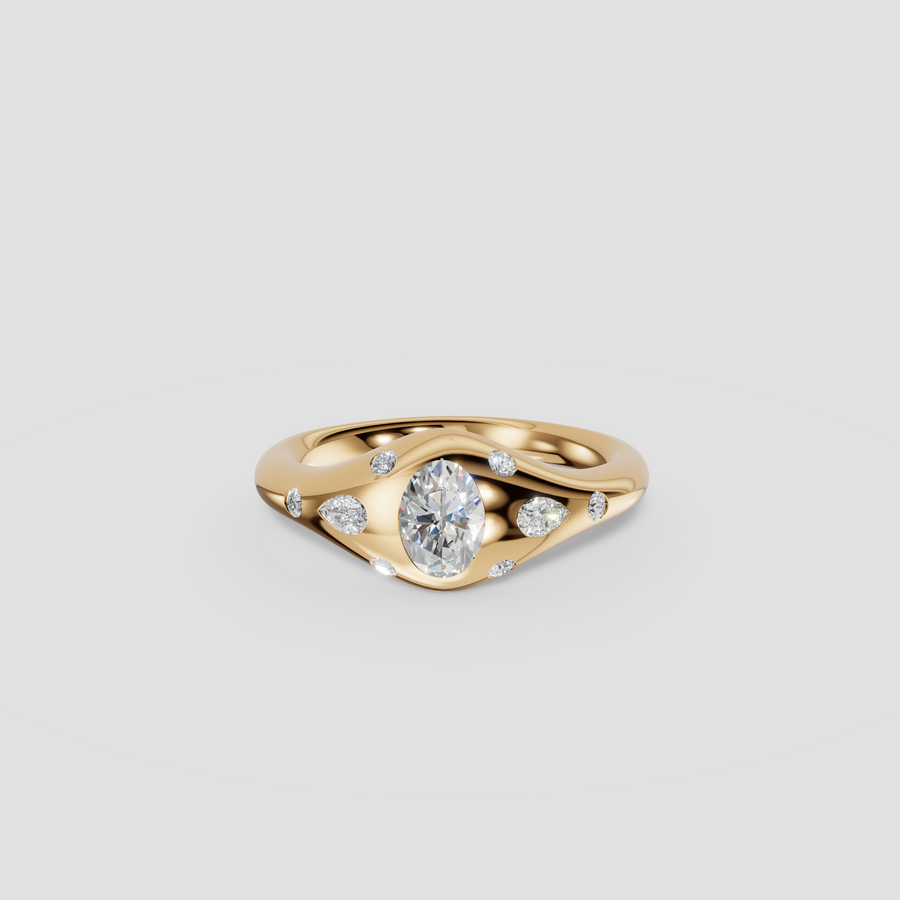 Oval Pear & Round Diamond Flush Set Statement Ring