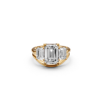 Three Stone Emerald Cut Lab Diamond Curved Engagement Ring
