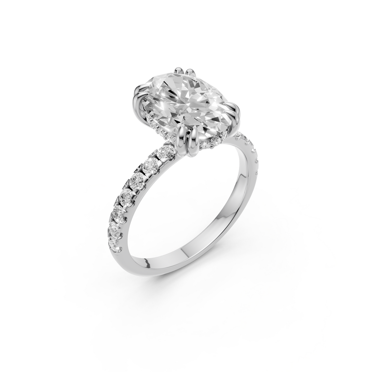 Contemporary Oval & Round Cut Diamond Halo Engagement Ring