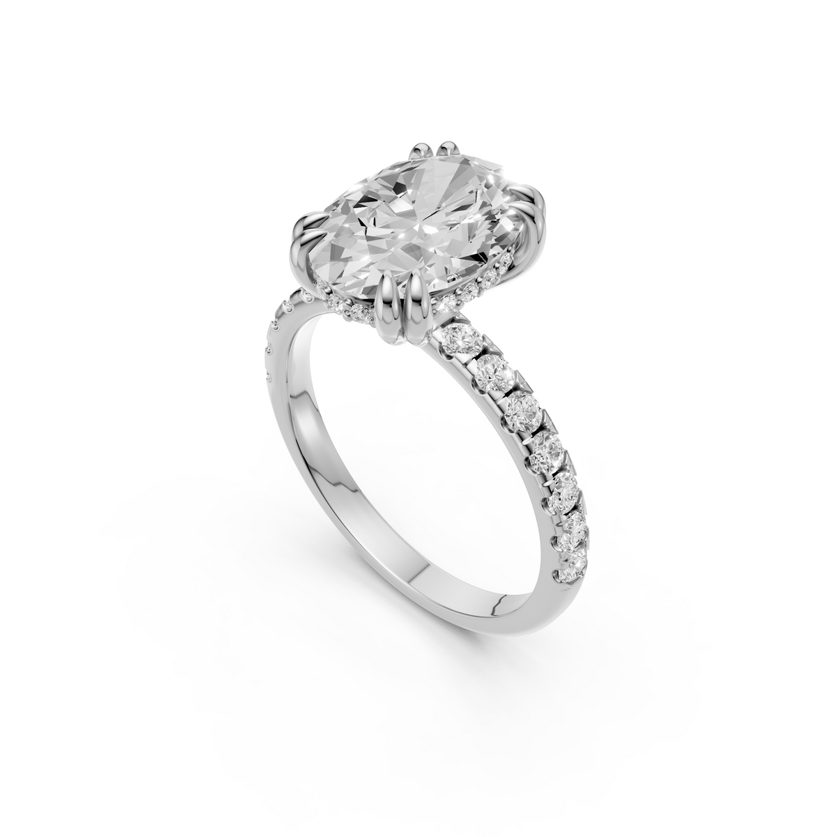 Contemporary Oval & Round Cut Diamond Halo Engagement Ring