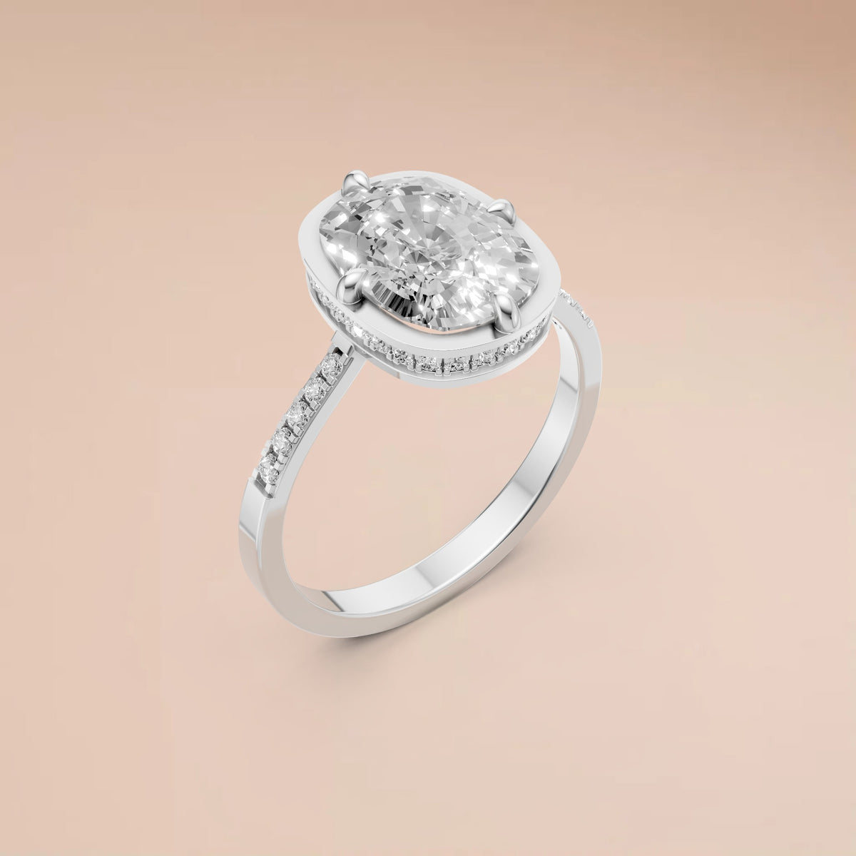 Cushion Cut Blue Diamond Engagement Ring with Diamond Accents in Gold