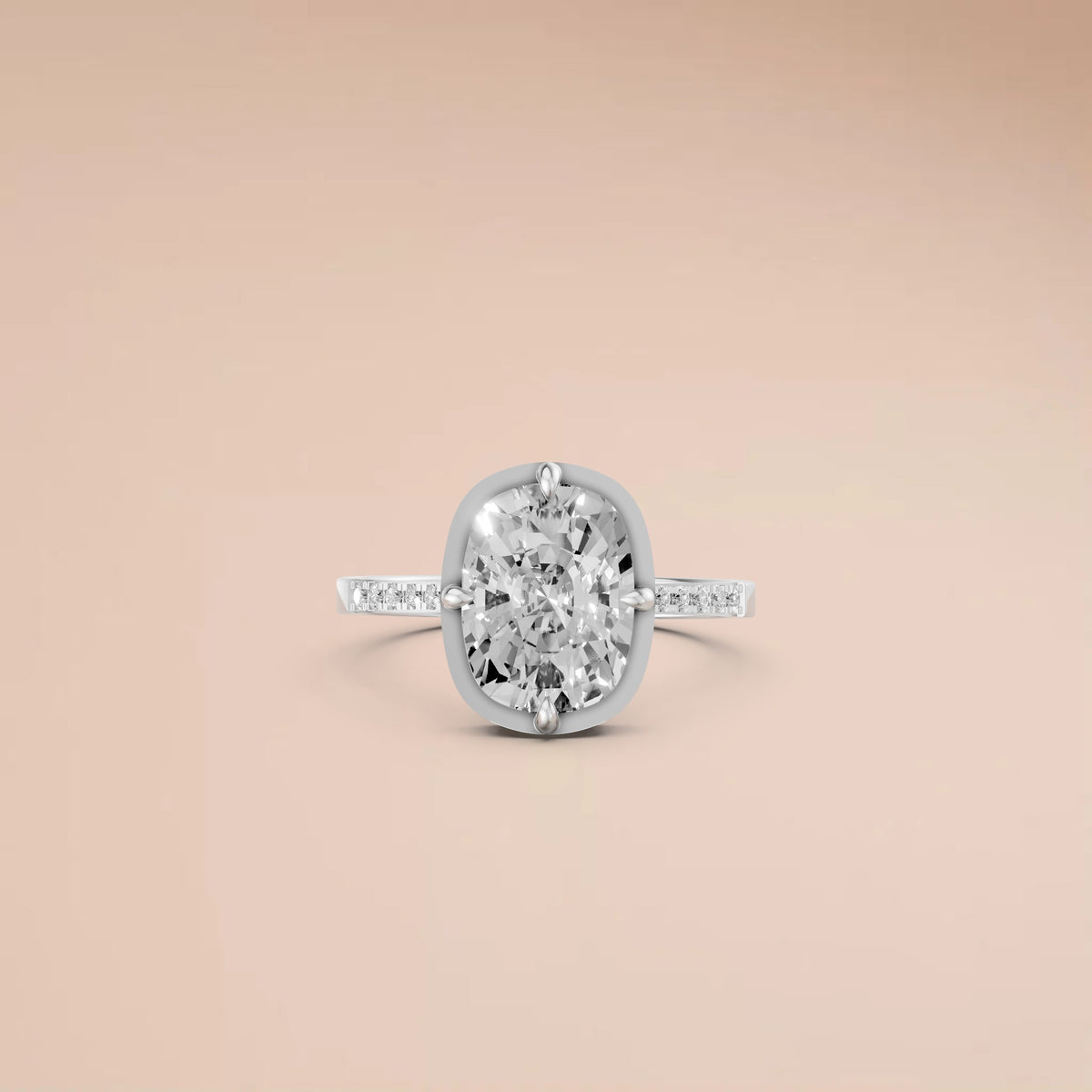 Cushion Cut Blue Diamond Engagement Ring with Diamond Accents in Gold