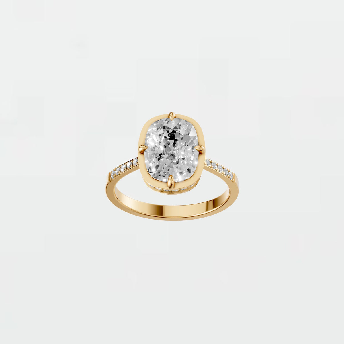 Cushion Cut Blue Diamond Engagement Ring with Diamond Accents in Gold