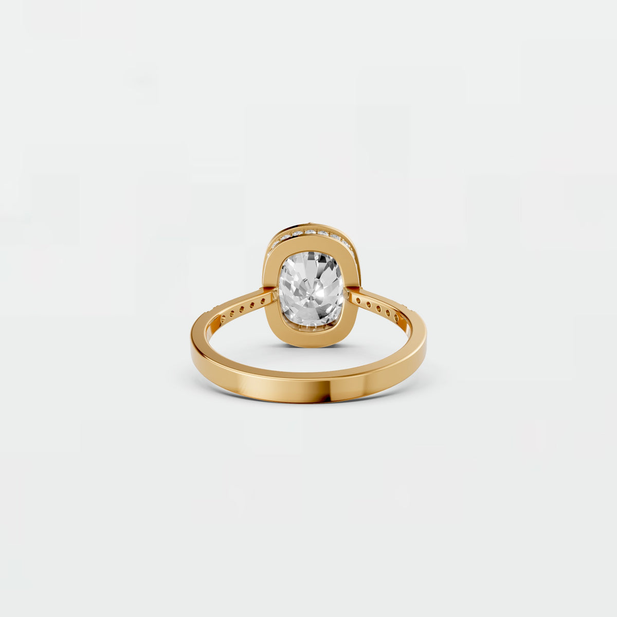 Cushion Cut Blue Diamond Engagement Ring with Diamond Accents in Gold