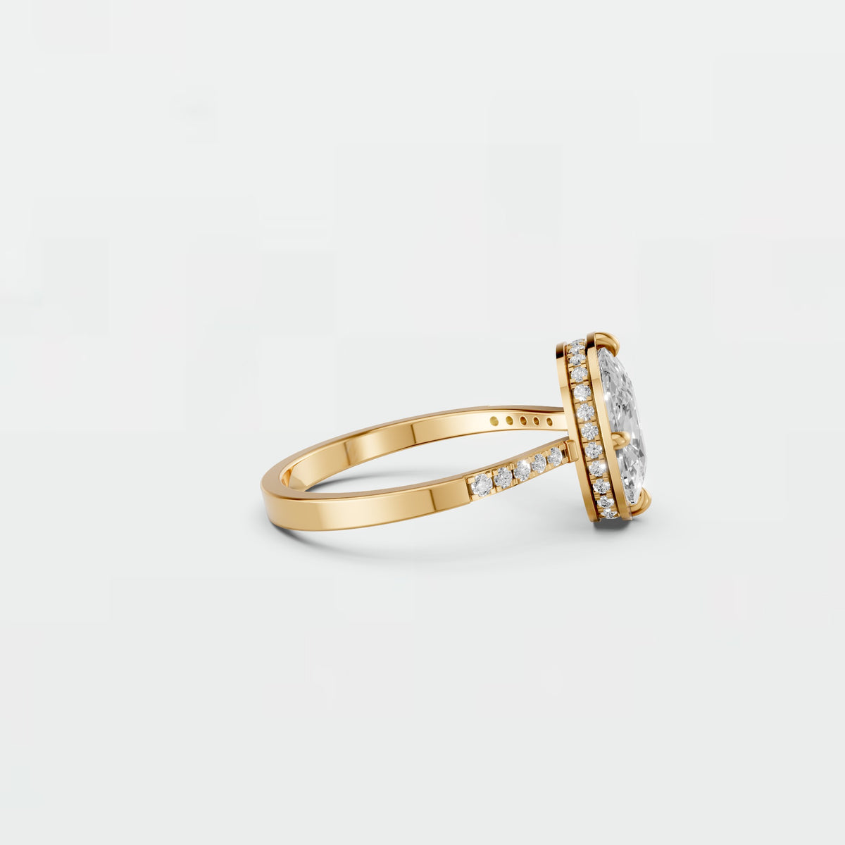 Cushion Cut Blue Diamond Engagement Ring with Diamond Accents in Gold