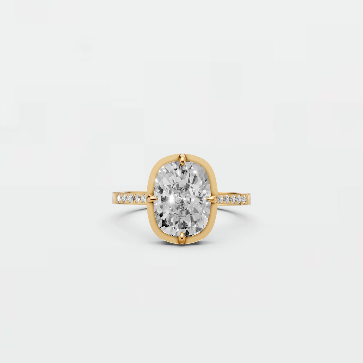 Cushion Cut Blue Diamond Engagement Ring with Diamond Accents in Gold