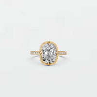 Cushion Cut Blue Diamond Engagement Ring with Diamond Accents in Gold