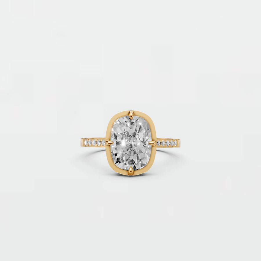 Cushion Cut Blue Diamond Engagement Ring with Diamond Accents in Gold