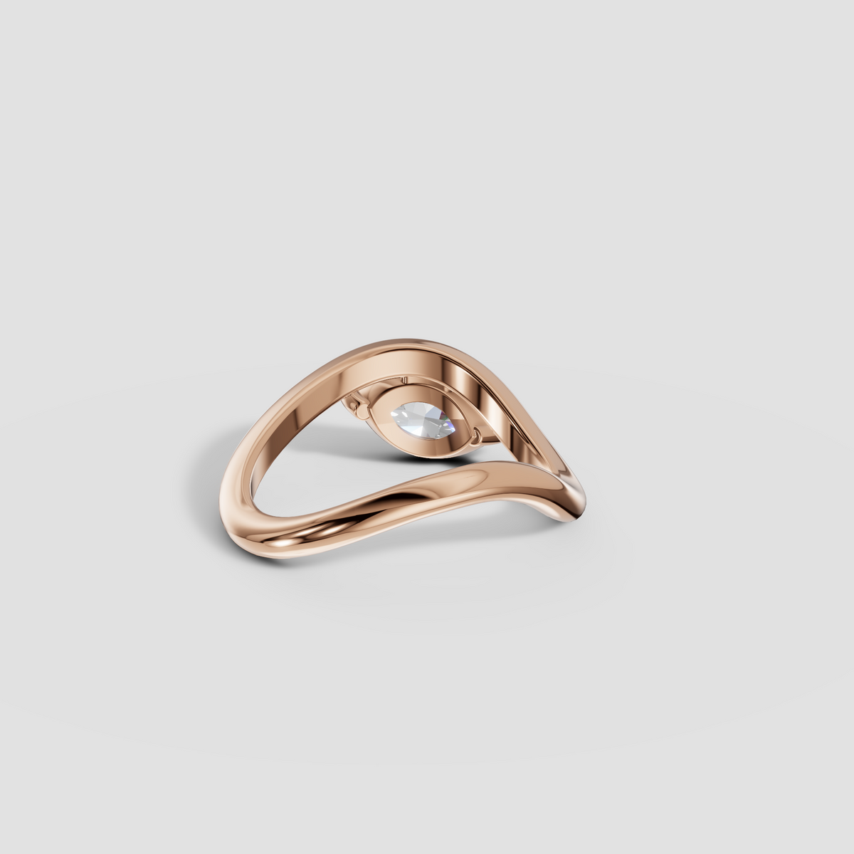 East-West Marquise Diamond Wave Bypass Solitaire Engagement Ring in 14K Gold