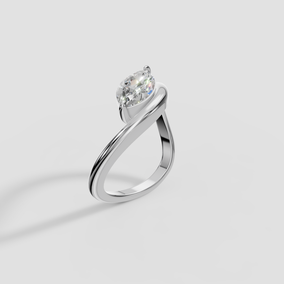 East-West Marquise Diamond Wave Bypass Solitaire Engagement Ring in 14K Gold