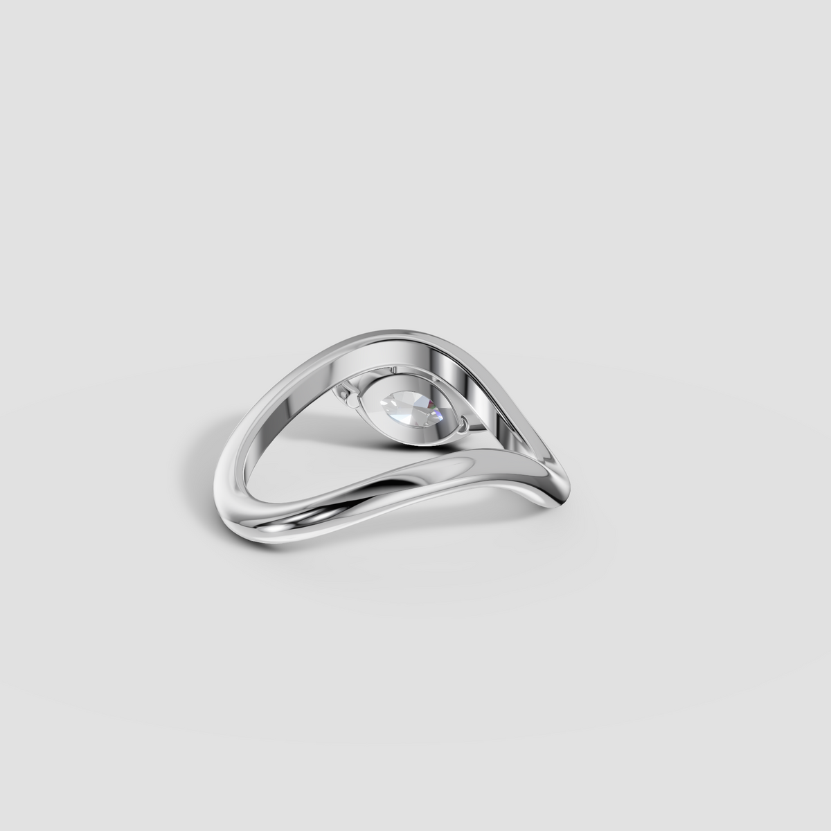 East-West Marquise Diamond Wave Bypass Solitaire Engagement Ring in 14K Gold