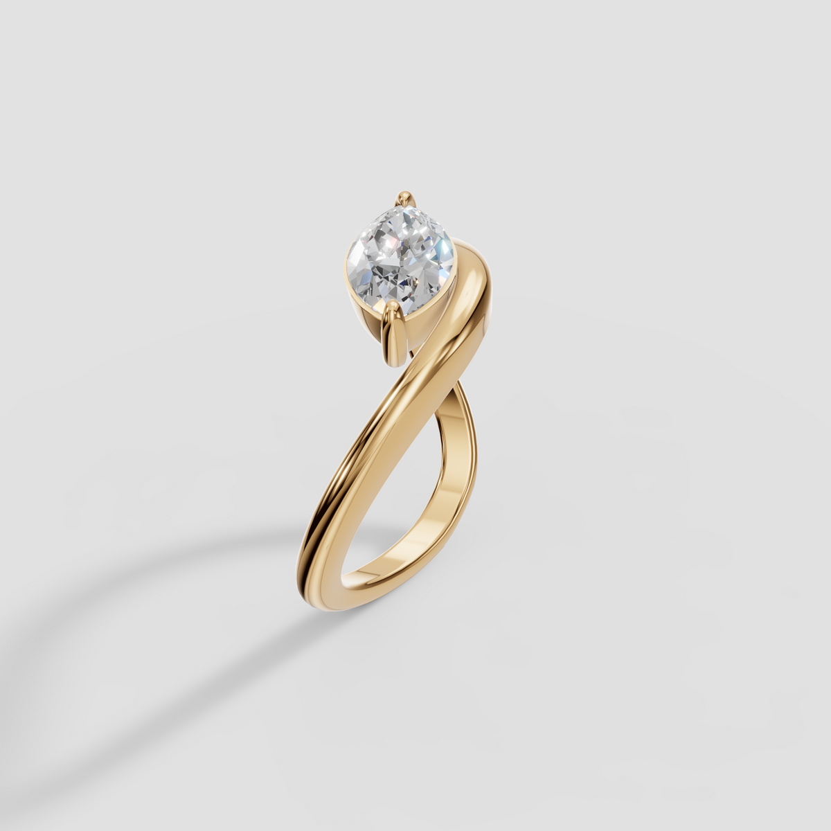 East-West Marquise Diamond Wave Bypass Solitaire Engagement Ring in 14K Gold
