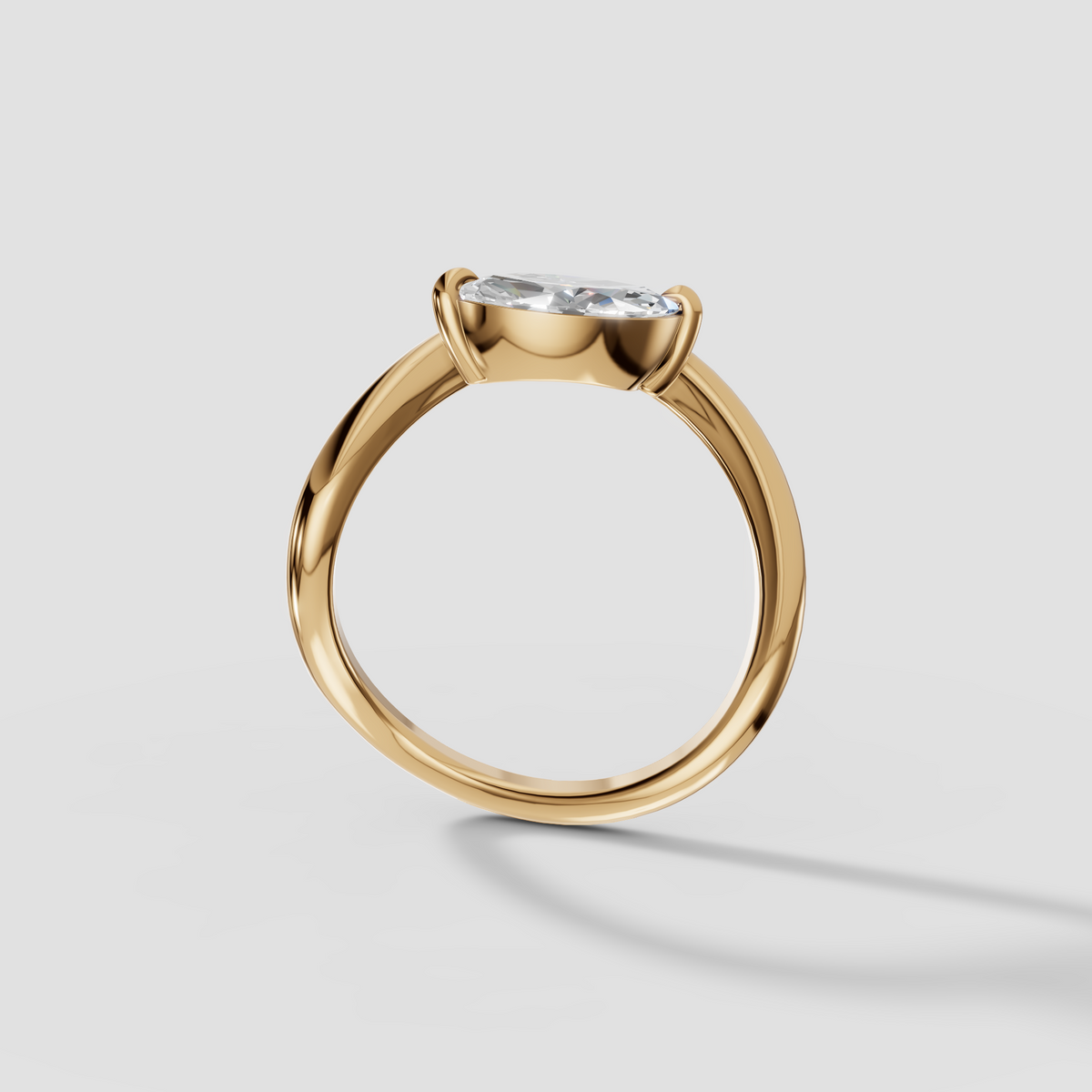East-West Marquise Diamond Wave Bypass Solitaire Engagement Ring in 14K Gold