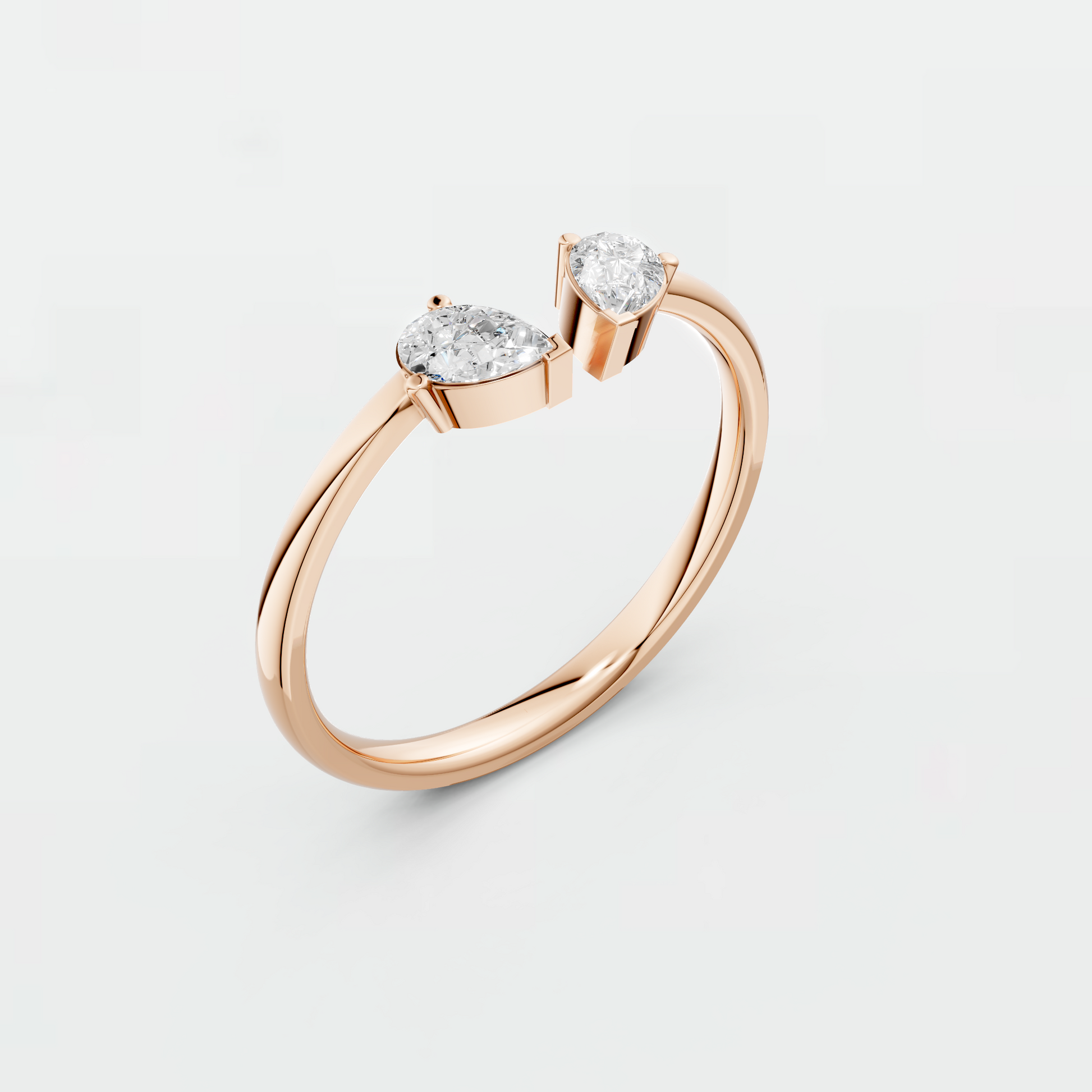 Pear Cut Lab Grown Diamond Open Ring | Minimalist Toi et Moi Gold Ring