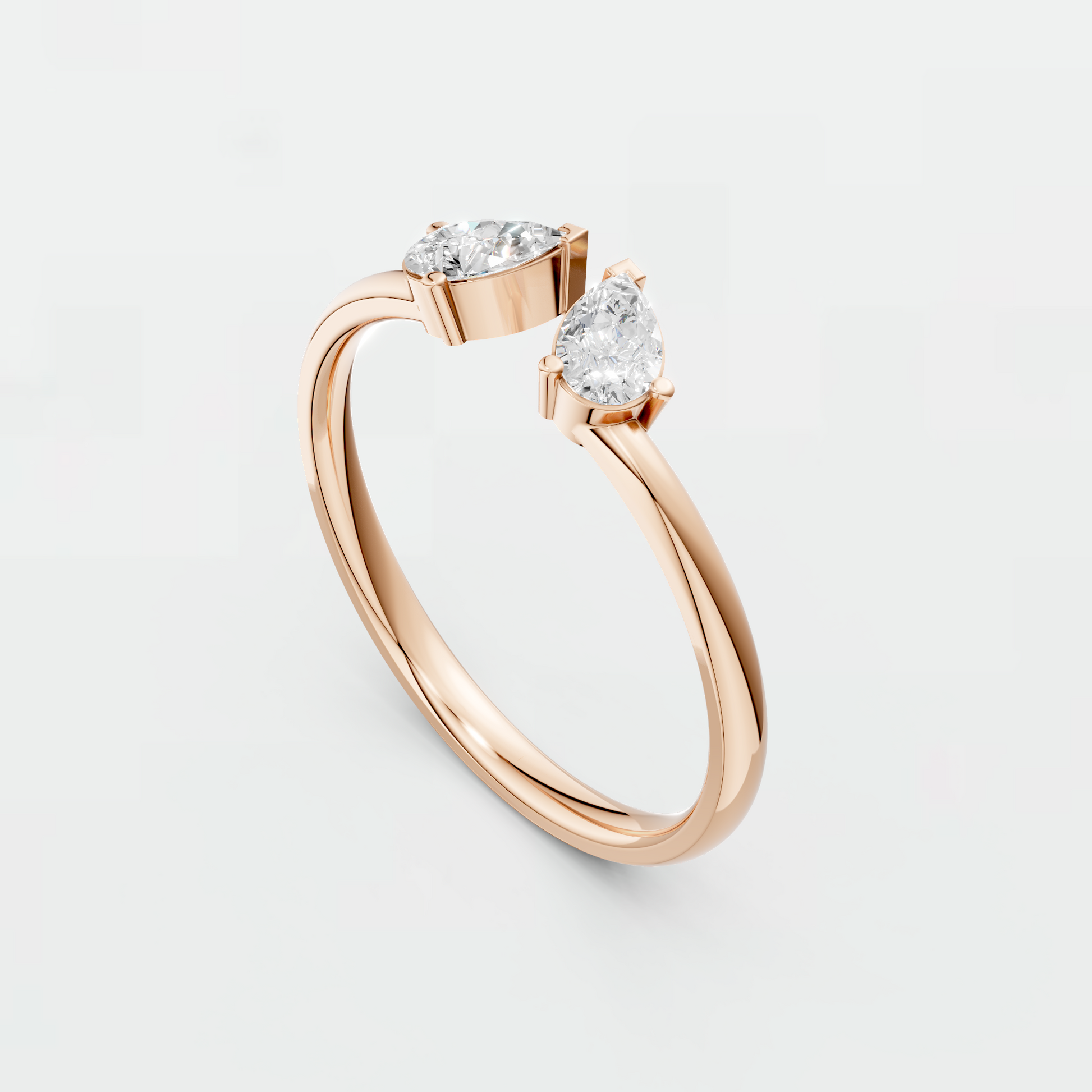 Pear Cut Lab Grown Diamond Open Ring | Minimalist Toi et Moi Gold Ring