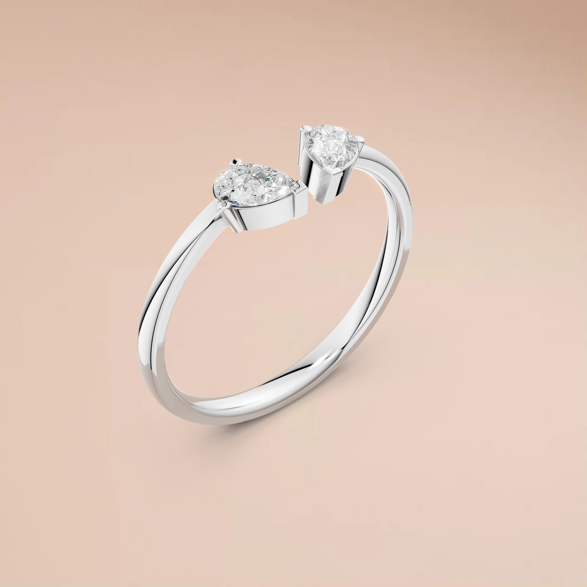 Pear Cut Lab Grown Diamond Open Ring | Minimalist Toi et Moi Gold Ring