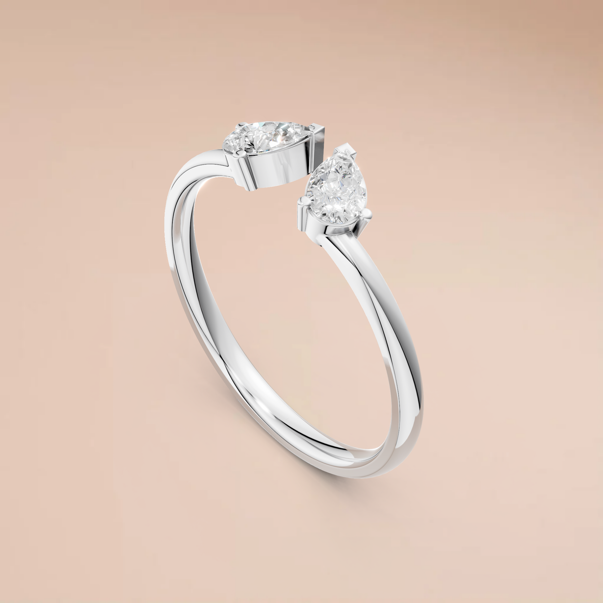 Pear Cut Lab Grown Diamond Open Ring | Minimalist Toi et Moi Gold Ring