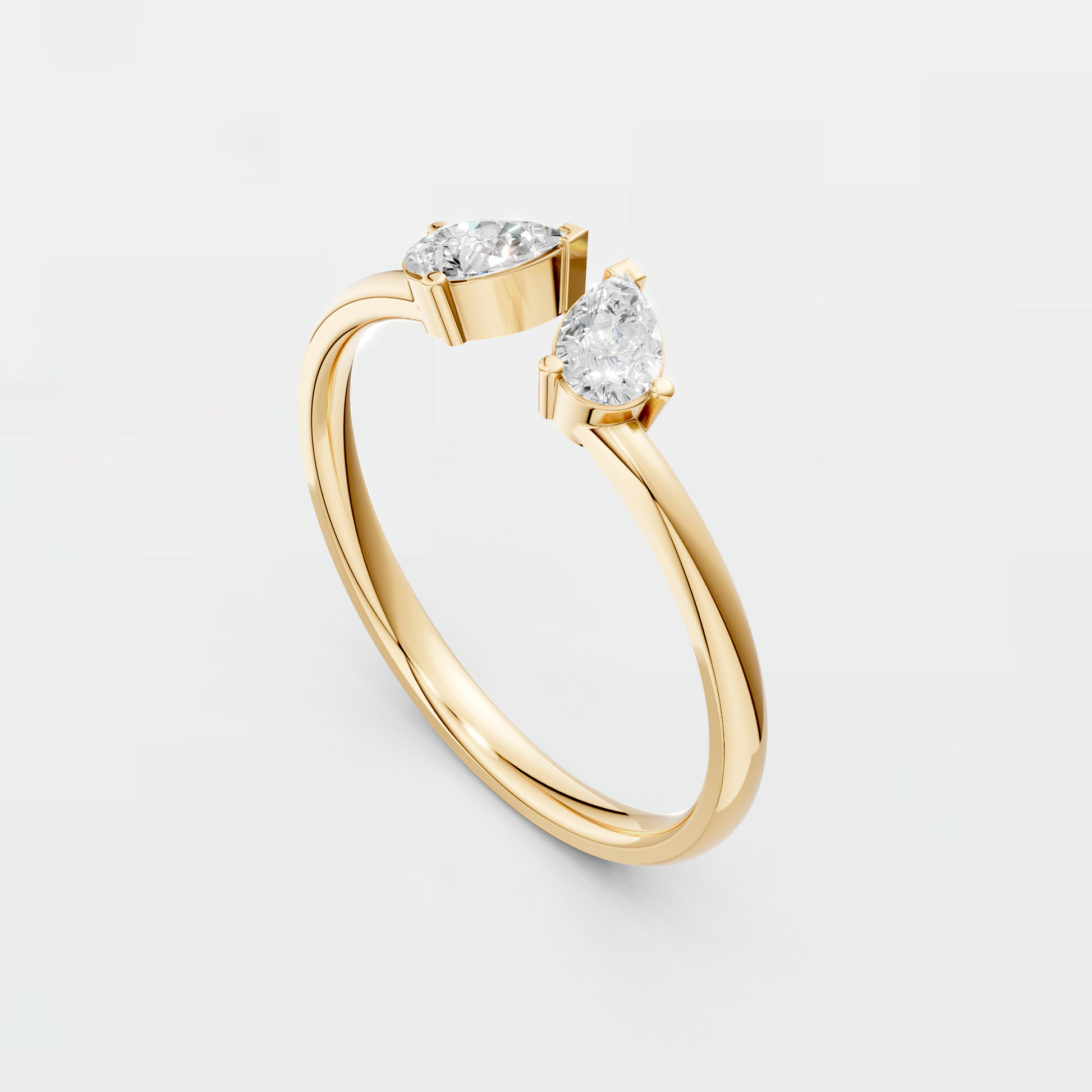 Pear Cut Lab Grown Diamond Open Ring | Minimalist Toi et Moi Gold Ring