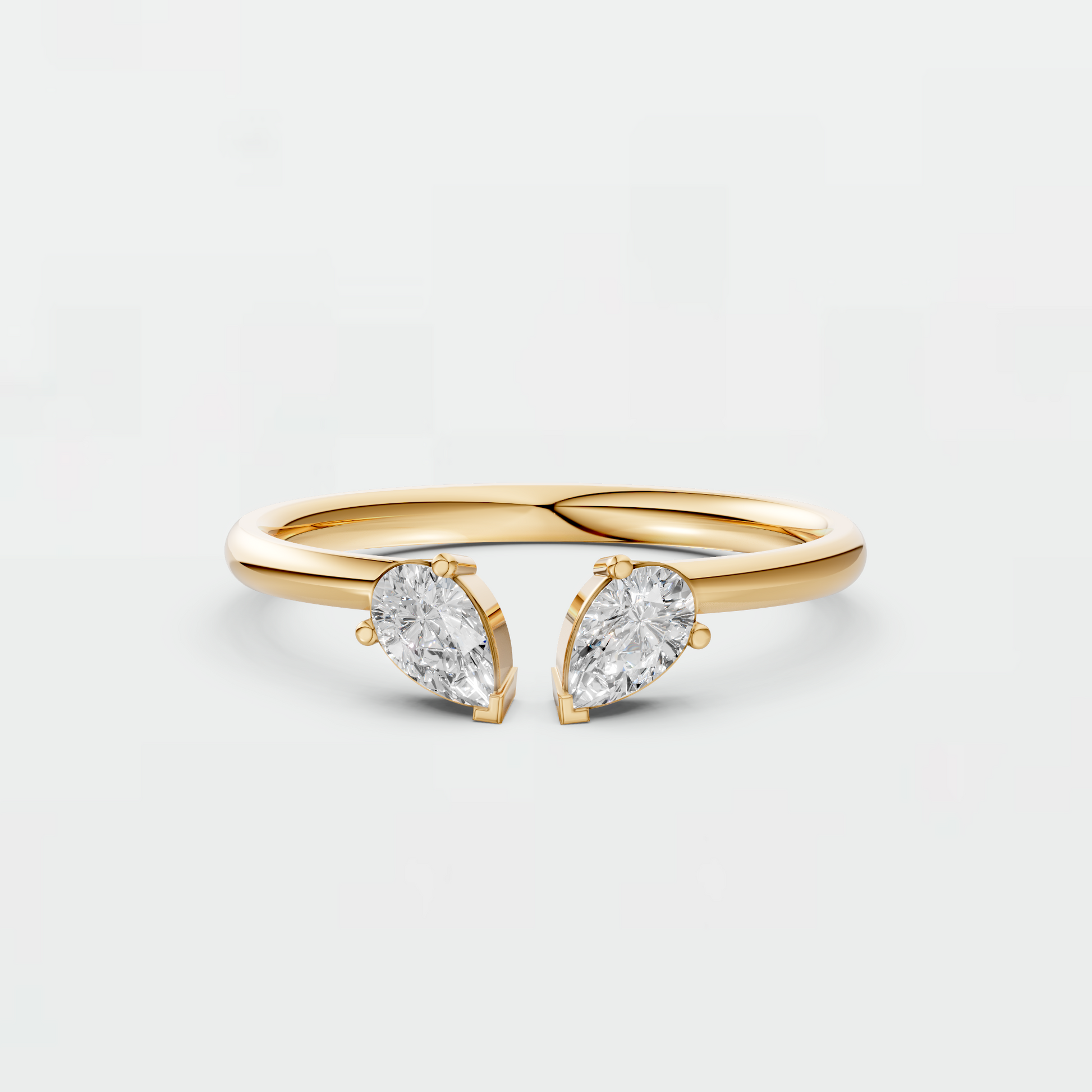 Pear Cut Lab Grown Diamond Open Ring | Minimalist Toi et Moi Gold Ring