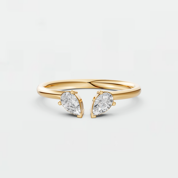 Pear Cut Lab Grown Diamond Open Ring | Minimalist Toi et Moi Gold Ring