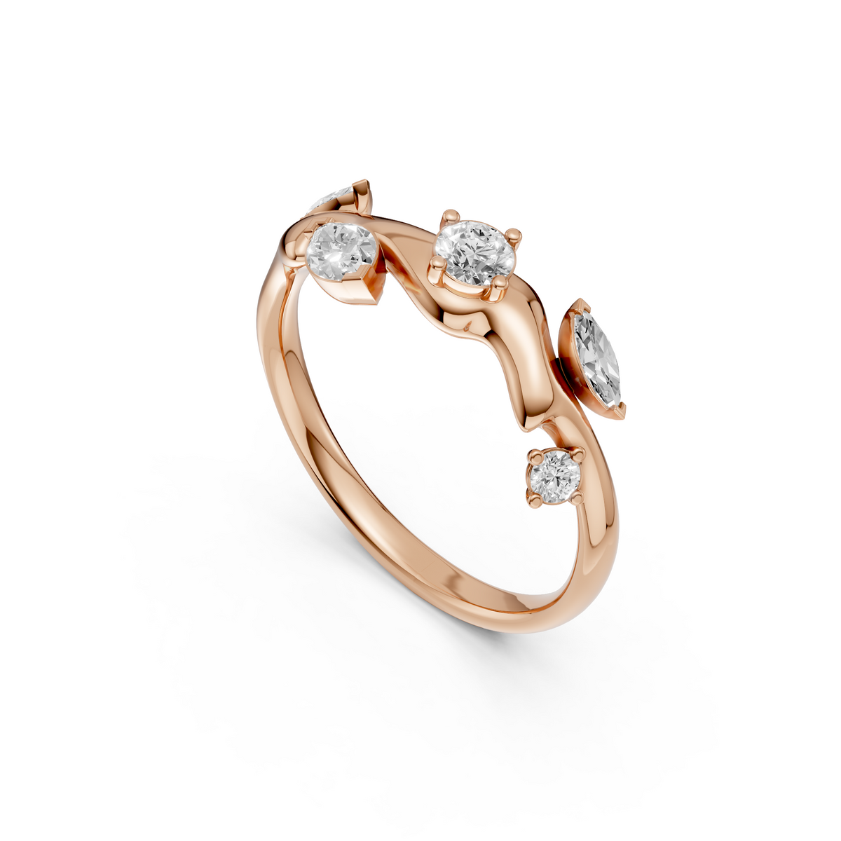 Leaf Inspired Marquise & Round Diamond Ring Nature Statement
