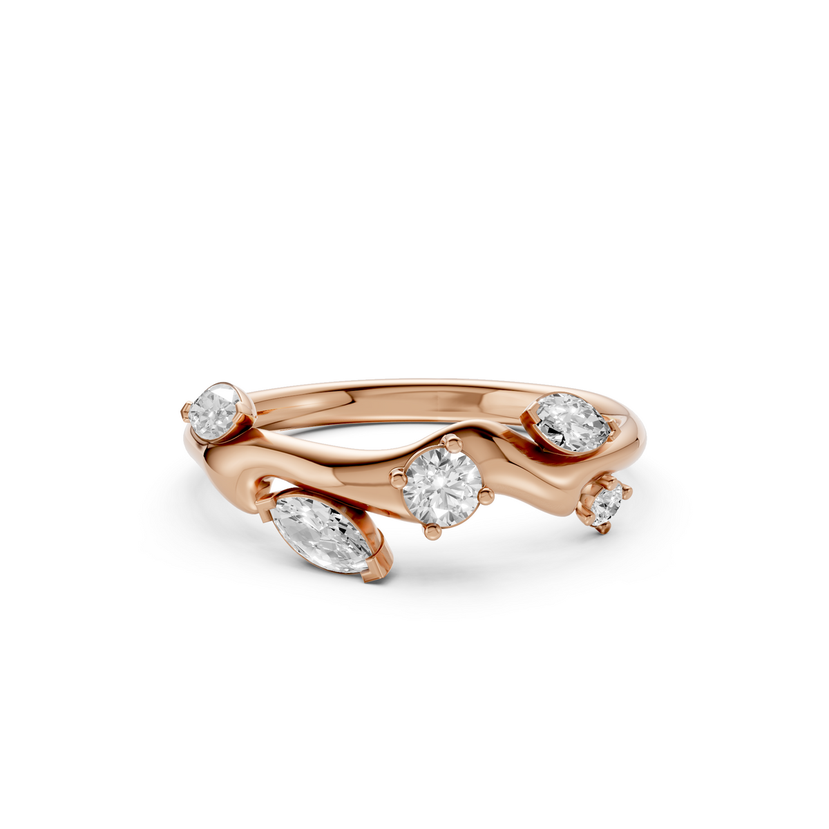 Leaf Inspired Marquise & Round Diamond Ring Nature Statement
