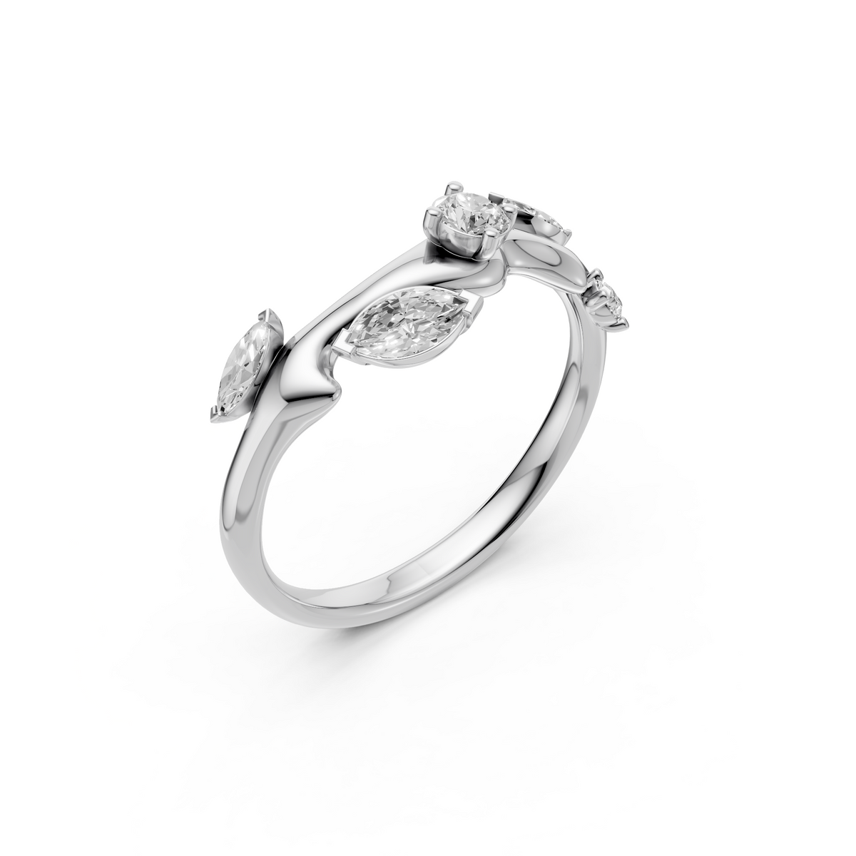 Leaf Inspired Marquise & Round Diamond Ring Nature Statement