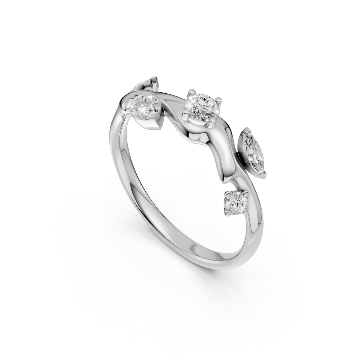 Leaf Inspired Marquise & Round Diamond Ring Nature Statement
