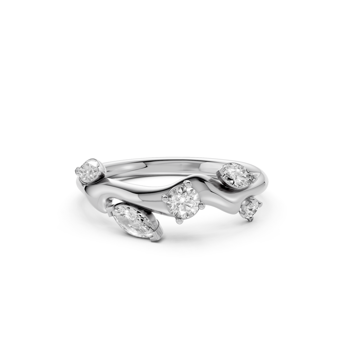 Leaf Inspired Marquise & Round Diamond Ring Nature Statement