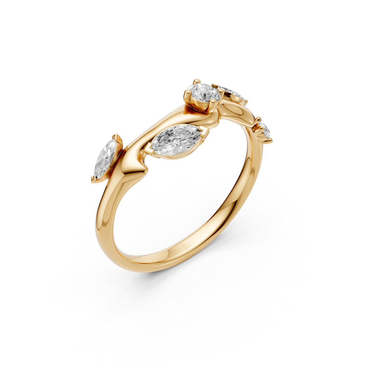 Leaf Inspired Marquise & Round Diamond Ring Nature Statement