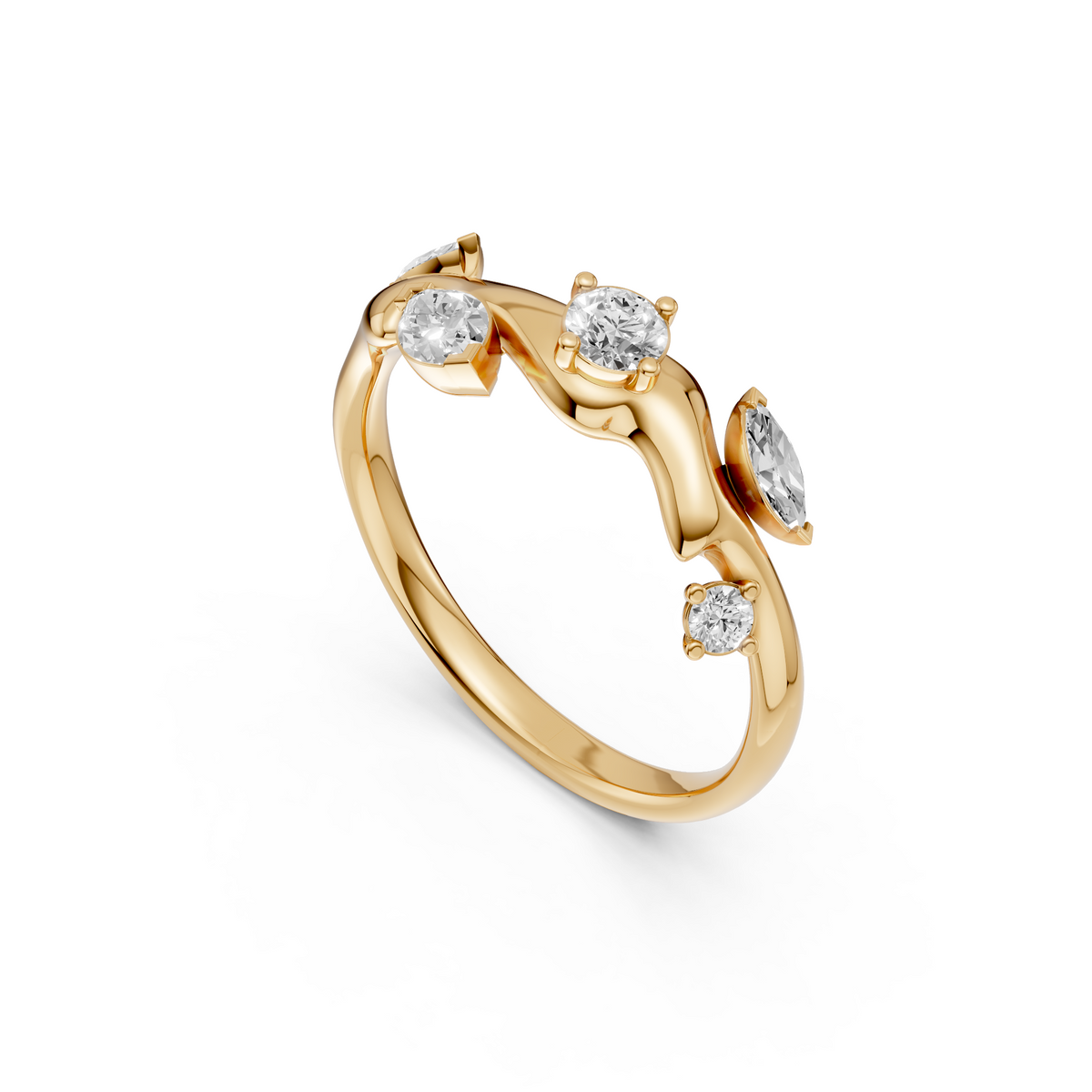 Leaf Inspired Marquise & Round Diamond Ring Nature Statement