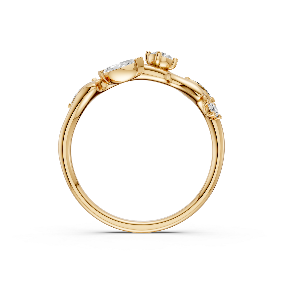 Leaf Inspired Marquise & Round Diamond Ring Nature Statement