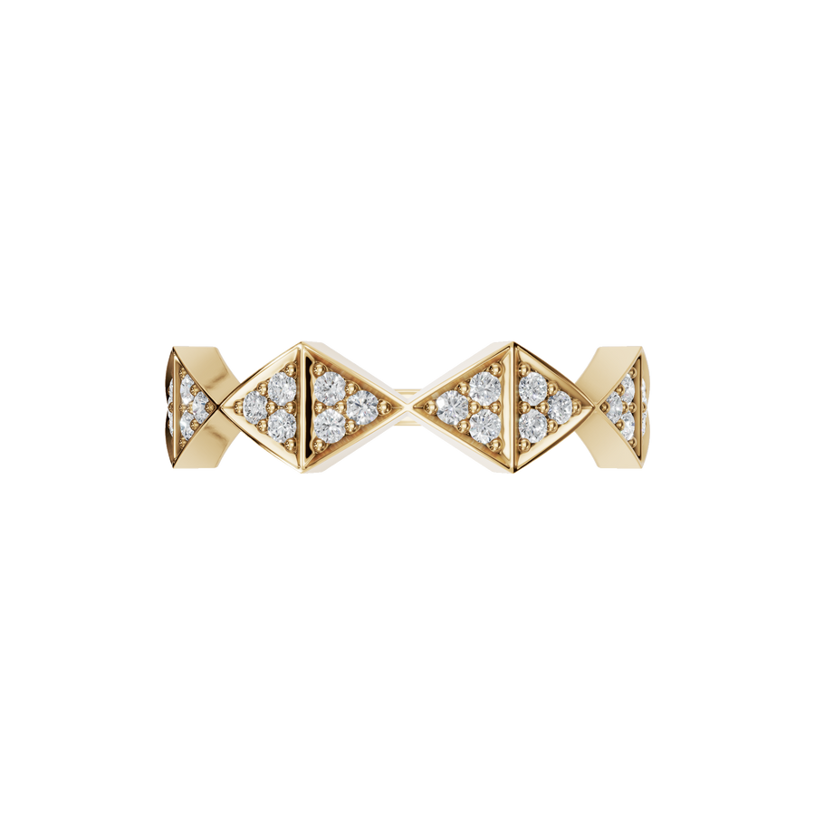 Round Cut Diamond Prong Set Geometric Stackable Band In Solid Gold