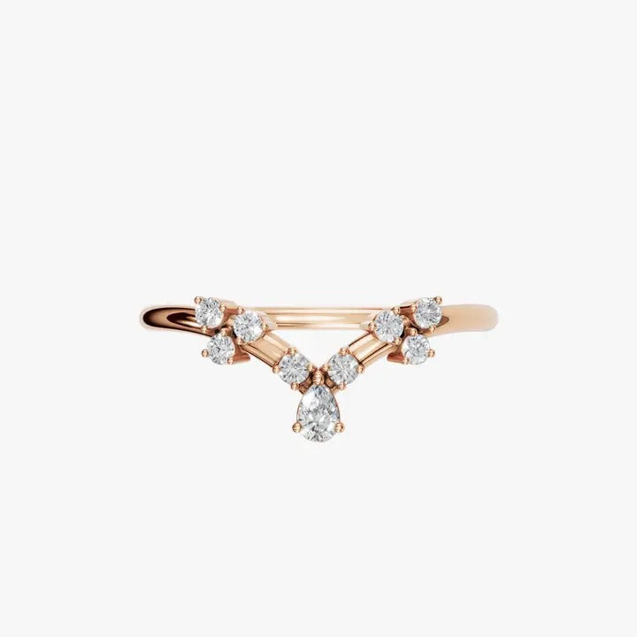 Diamond V-Shape Cluster Ring in 14K Yellow Gold