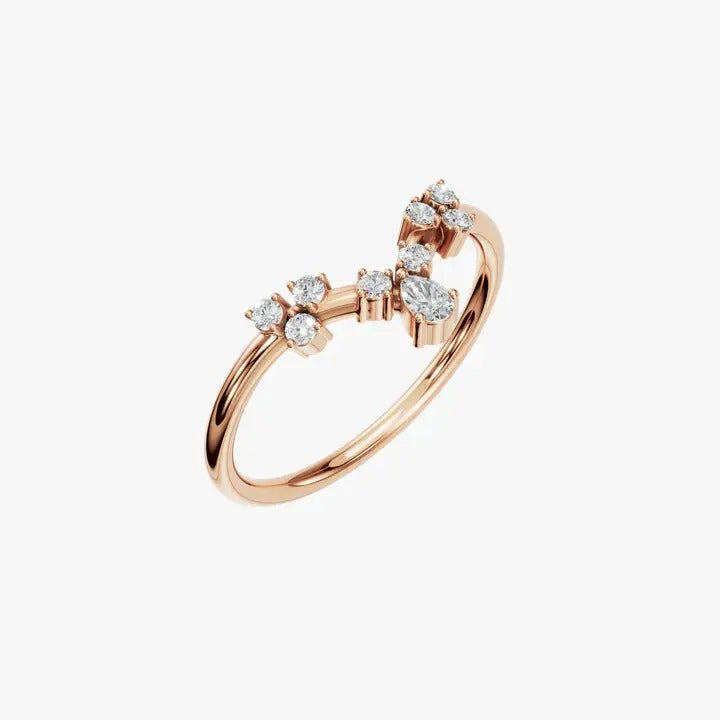 Diamond V-Shape Cluster Ring in 14K Yellow Gold
