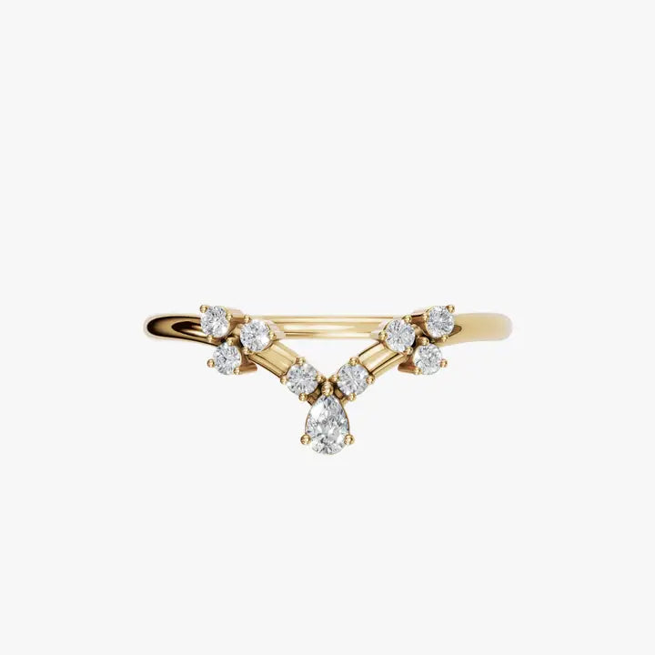 Diamond V-Shape Cluster Ring in 14K Yellow Gold